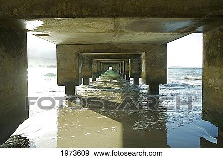 Stock Photo - Hawaii, Kauai, Hanalei Bay Under The Long Pier.. Fotosearch