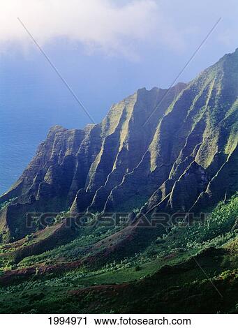 Hawaii, Kauai, Kalalau Valley, Beautiful Green Cliffs. View Large Photo Image Stock Image - Hawaii, Kauai, Kalalau Valley, Beautiful Green Cliffs.. Fotosearch