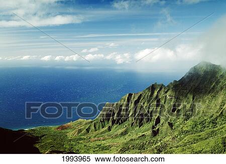 Hawaii, Kauai, Kalalau Valley, Beautiful Green Cliffs And Ocean. View Large Photo Image Stock Photography - Hawaii, Kauai, Kalalau Valley, Beautiful Green Cliffs And Ocean.. Fotosearch