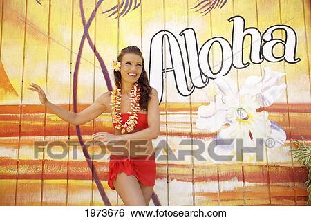 Hawaii, Kauai, Kapaa, Beautiful Woman Dancing Hula On A Beautiful Painted Backdrop Of A Beach. View Large Photo Image Stock Photograph - Hawaii, Kauai, Kapaa, Beautiful Woman Dancing Hula On A Beautiful Painted Backdrop Of A Beach.. Fotosearch