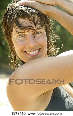 Hawaii, Kauai, Kauapea Beach (Secret Beach) Beautiful Portrait Of A Woman. View Large Photo Image Stock Image - Hawaii, Kauai, Kauapea Beach (Secret Beach) Beautiful Portrait Of A Woman.. Fotosearch