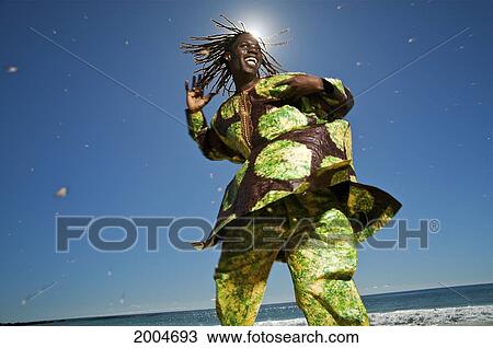 Hawaii, Kauai, Kealia Beach, African Dancer On Shore. View Large Photo Image Stock Image - Hawaii, Kauai, Kealia Beach, African Dancer On Shore.. Fotosearch