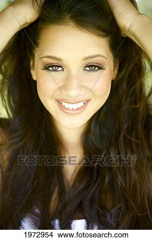 Picture - Hawaii, Kauai, Kealia Beach, Headshot Of A Young Woman.. Fotosearch