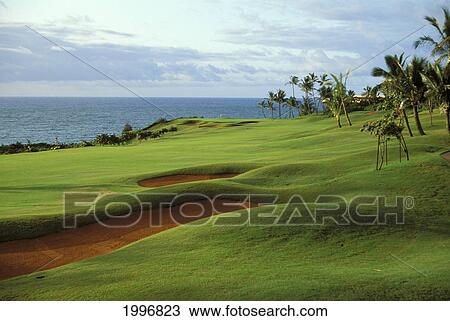 Stock Image - Hawaii, Kauai, Lihue, Kauai Lagoons Resort, Kiele Golf Course, 12Th Hole. Fotosearch