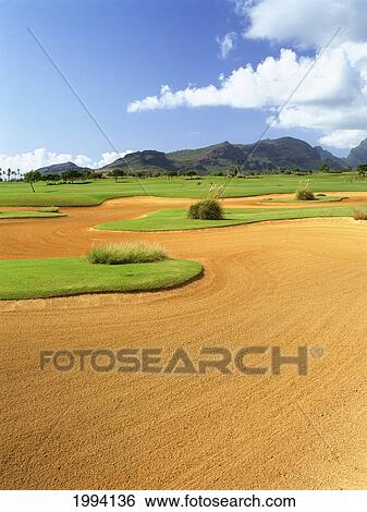 Hawaii, Kauai, Lihue, Kauai Lagoons Golf Course, Kiele Course, Large Sandtrap. View Large Photo Image Stock Photograph - Hawaii, Kauai, Lihue, Kauai Lagoons Golf Course, Kiele Course, Large Sandtrap.. Fotosearch