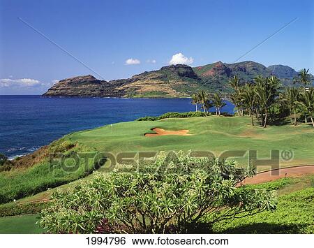 Hawaii, Kauai, Lihue, Kauai Lagoons Golf Course, Kiele Course Next To The Ocean. View Large Photo Image Stock Photograph - Hawaii, Kauai, Lihue, Kauai Lagoons Golf Course, Kiele Course Next To The Ocean.. Fotosearch