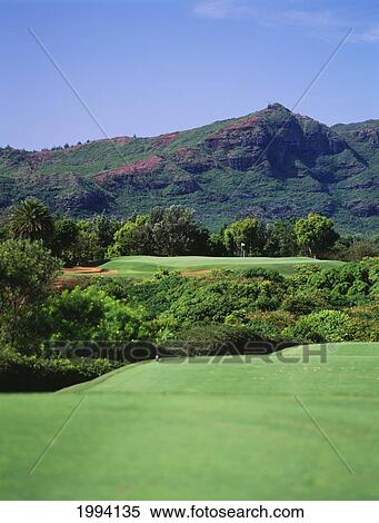 Hawaii, Kauai, Lihue, Kauai Lagoons Golf Course, Kiele Course, Mountains And Vegetation. View Large Photo Image Stock Photography - Hawaii, Kauai, Lihue, Kauai Lagoons Golf Course, Kiele Course, Mountains And Vegetation.. Fotosearch