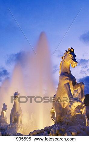 Stock Photography - Hawaii, Kauai, Marble Horse Fountain And Reflection Pool At Kauai Marriott. Fotosearch