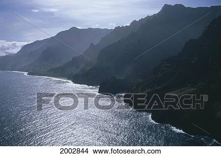 Hawaii, Kauai, Na Pali Coast, Aerial View, Sun Reflections On Water View Large Photo Image Picture - Hawaii, Kauai, Na Pali Coast, Aerial View, Sun Reflections On Water. Fotosearch