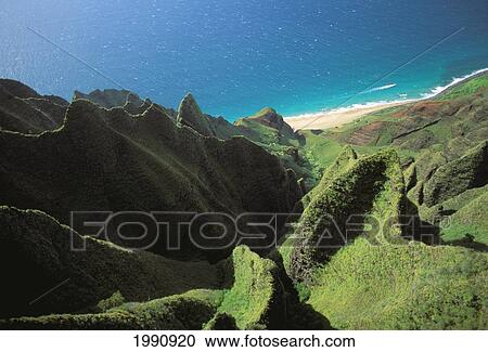 Stock Image - Hawaii, Kauai, Na Pali Coast, Aerial. Fotosearch