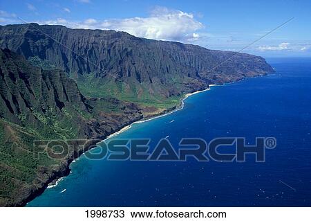 Stock Image - Hawaii, Kauai, Na Pali Coast Aerial View B1510. Fotosearch