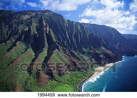 Hawaii, Kauai, Na Pali Coast, Aerial View Along Mountains. View Large Photo Image Stock Photo - Hawaii, Kauai, Na Pali Coast, Aerial View Along Mountains.. Fotosearch