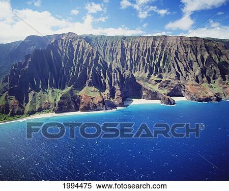 Stock Photography - Hawaii, Kauai, Na Pali Coast, Aerial Along Coastline, Rugged Cliffs And Ocean. Fotosearch