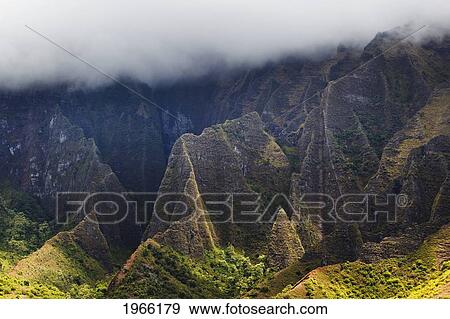 Stock Photo - Hawaii, Kauai, Na Pali Coast, Dramatic Mountain Ridges In Kalalau Valley.. Fotosearch