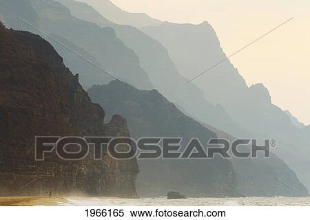 Hawaii, Kauai, Na Pali Coast, Dramatic Cliffs Beyond Kalalau Beach. View Large Photo Image Stock Photography - Hawaii, Kauai, Na Pali Coast, Dramatic Cliffs Beyond Kalalau Beach.. Fotosearch