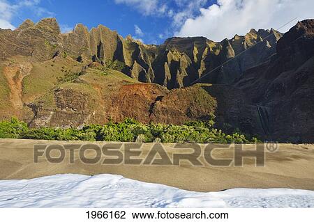 Hawaii, Kauai, Na Pali Coast, Kalalau Beach And Beautiful Mountain Ridges. View Large Photo Image Stock Image - Hawaii, Kauai, Na Pali Coast, Kalalau Beach And Beautiful Mountain Ridges.. Fotosearch