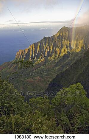 Hawaii, Kauai, Na Pali Coast, Kalalau Valley And Kaaalahina Ridge, View From Kokee State Park Lookout With Rainbow View Large Photo Image Stock Image - Hawaii, Kauai, Na Pali Coast, Kalalau Valley And Kaaalahina Ridge, View From Kokee State Park Lookout With Rainbow. Fotosearch
