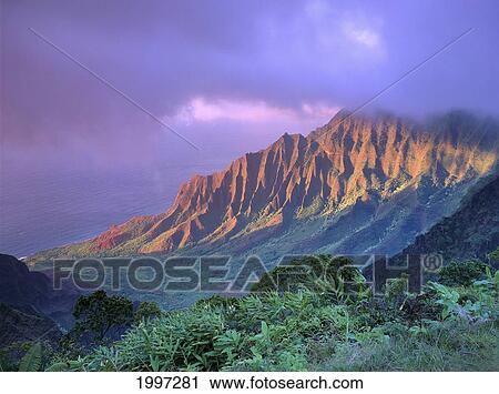 Hawaii, Kauai, Na Pali Coast, Kalalau Valley, Ka'a'alahina Ridge, Purple Sky A41F View Large Photo Image Stock Image - Hawaii, Kauai, Na Pali Coast, Kalalau Valley, Ka'a'alahina Ridge, Purple Sky A41F. Fotosearch