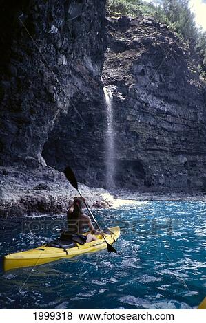 Hawaii, Kauai, Na Pali Coast, Ocean Kayaking Cliffs, Waterfall View Large Photo Image Stock Photo - Hawaii, Kauai, Na Pali Coast, Ocean Kayaking Cliffs, Waterfall. Fotosearch