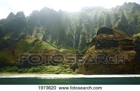 Stock Image - Hawaii, Kauai, Na Pali Coast, Rugged Cliffs Along Ocean.. Fotosearch