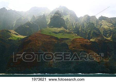 Stock Image - Hawaii, Kauai, Na Pali Coast, Rugged Cliffs Along Ocean.. Fotosearch