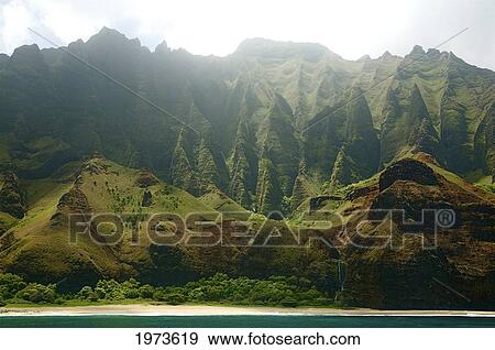 Stock Photo - Hawaii, Kauai, Na Pali Coast, Rugged Cliffs Along Ocean.. Fotosearch
