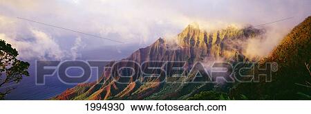 Stock Image - Hawaii, Kauai, Na Pali Coast, Overlooking Kalalau Valley. Fotosearch