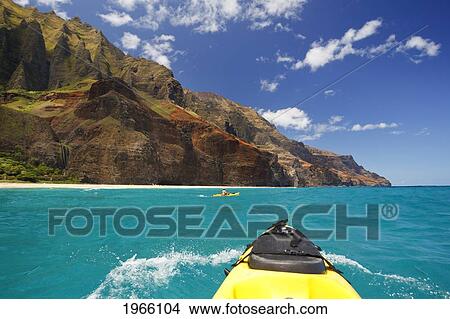 Hawaii, Kauai, Na Pali Coast, View From Kayak Of Coastline And Kalalau Beach. Editorial Use Only. View Large Photo Image Picture - Hawaii, Kauai, Na Pali Coast, View From Kayak Of Coastline And Kalalau Beach. Editorial Use Only.. Fotosearch