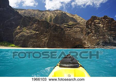 Hawaii, Kauai, Na Pali Coast, View From Kayak Of Coastline And Honopu Beach. View Large Photo Image Stock Image - Hawaii, Kauai, Na Pali Coast, View From Kayak Of Coastline And Honopu Beach.. Fotosearch