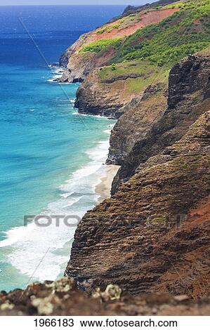 Stock Image - Hawaii, Kauai, Na Pali Coast, View Of Coastal Cliffs Along Ocean.. Fotosearch