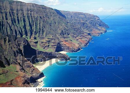 Picture - Hawaii, Kauai, Napali Coast Aerial Along Rugged Cliffs. Fotosearch
