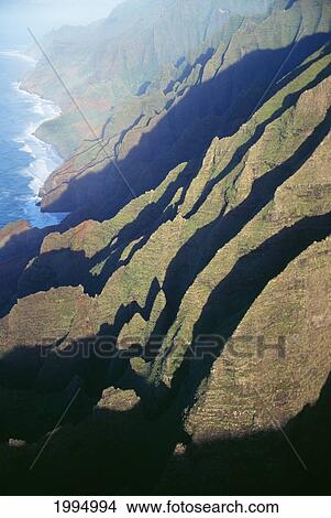 Picture - Hawaii, Kauai, Napali Coast Aerial Along Rugged Cliffs. Fotosearch