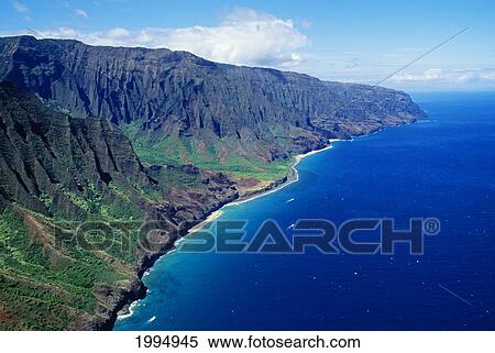 Stock Photography - Hawaii, Kauai, Napali Coast Aerial Along Rugged Cliffs. Fotosearch