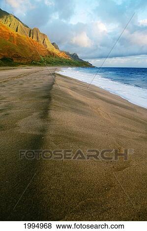 Stock Photo - Hawaii, Kauai, Napali Coast, Beautiful Empty Beach. Fotosearch