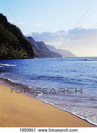 Stock Image - Hawaii, Kauai, Napali Coast, Haena Beach, Late Afternoon.. Fotosearch