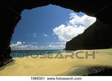Hawaii, Kauai, Napali Coast, Honopu Beach, Secluded Beach Seen Through Rock Arch. View Large Photo Image Stock Image - Hawaii, Kauai, Napali Coast, Honopu Beach, Secluded Beach Seen Through Rock Arch.. Fotosearch