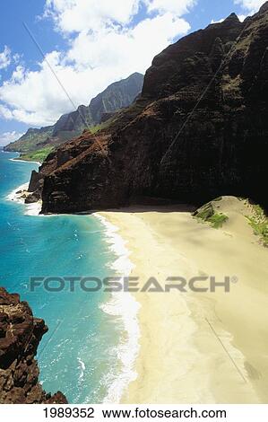 Stock Image - Hawaii, Kauai, Napali Coast, Honopu Beach, Secluded Beach.. Fotosearch