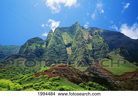 Hawaii, Kauai, Napali Coast, Kalalau Mountains, Blue Sky View Large Photo Image Picture - Hawaii, Kauai, Napali Coast, Kalalau Mountains, Blue Sky. Fotosearch