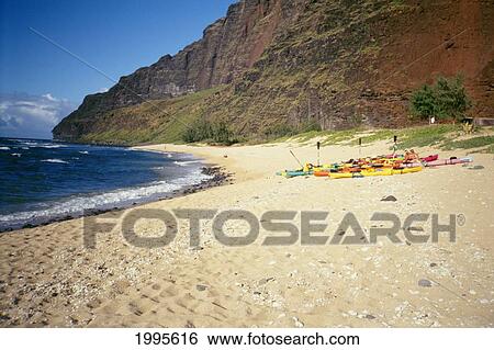 Hawaii, Kauai, Napali Coast, Miloli'i Beach Park, Kayaks On Beach View Large Photo Image Stock Photograph - Hawaii, Kauai, Napali Coast, Miloli'i Beach Park, Kayaks On Beach. Fotosearch