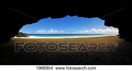 Picture - Hawaii, Kauai, Napali Coast, Sea Cave On Kalalau Beach. Fotosearch