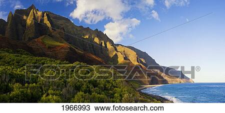 Hawaii, Kauai, Napali Coast, View Of Kalalau Beach And Dramatic Cliffs View Large Photo Image Stock Image - Hawaii, Kauai, Napali Coast, View Of Kalalau Beach And Dramatic Cliffs. Fotosearch