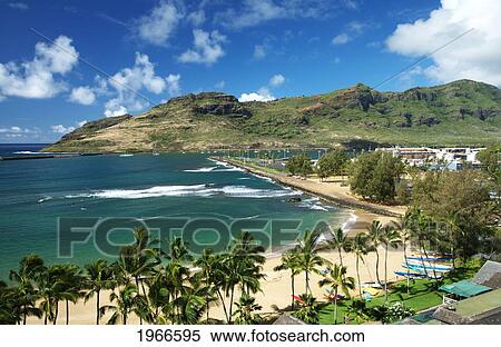 Hawaii, Kauai, Nawiliwili, View Of Kalapaki Beach And Bay. View Large Photo Image Stock Photography - Hawaii, Kauai, Nawiliwili, View Of Kalapaki Beach And Bay.. Fotosearch
