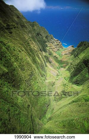 Hawaii, Kauai, North Shore, Aerial Of Na Pali Coast, Looking Towards Ocean View Large Photo Image Picture - Hawaii, Kauai, North Shore, Aerial Of Na Pali Coast, Looking Towards Ocean. Fotosearch