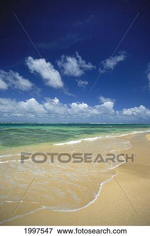Hawaii, Kauai, North Shore, Clear Shoreline, Sand At Haena Beach A32A View Large Photo Image Stock Photo - Hawaii, Kauai, North Shore, Clear Shoreline, Sand At Haena Beach A32A. Fotosearch