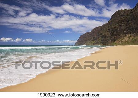 Stock Image - Hawaii, Kauai, Polihale Beach Park, Looking Towards The Na Pali Coast. Fotosearch