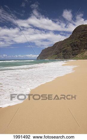 Stock Image - Hawaii, Kauai, Polihale Beach Park, Looking Towards The Na Pali Coast. Fotosearch