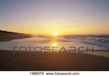 Stock Photo - Hawaii, Kauai, Polihale Beach, Beautiful Shoreline At Sunset.. Fotosearch