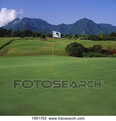 Hawaii, Kauai, Princeville Resort, Prince Course, Hole #14, Flag And Mountains View Large Photo Image Stock Image - Hawaii, Kauai, Princeville Resort, Prince Course, Hole #14, Flag And Mountains. Fotosearch