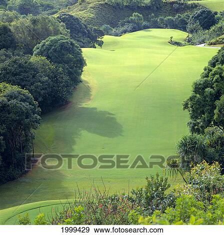 Stock Photo - Hawaii, Kauai, Princeville Resort, Prince Golf Course, Hole #12, Lush Greenery C1292. Fotosearch