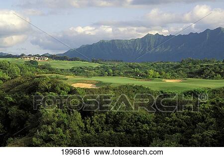 Stock Photograph - Hawaii, Kauai, Princeville Resort, Prince Golf Course, 7Th Hole, Princeville. Fotosearch